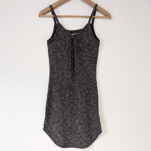 Adam Levine Front Tie Thin Straps Curved Hemline Marl Dark Gray Mini Dress